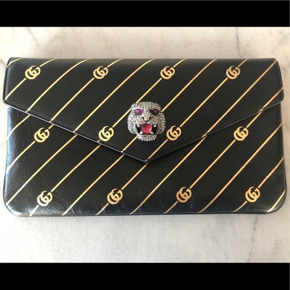 AUTHENTIC Gucci Gold and Black leather GG Clutch - Picture 1 of 6